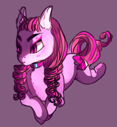 Size: 538x588 | Tagged: safe, artist:jasuu-nyan, imported from derpibooru, oc, oc only, pony, choker, female, lying down, mare, prone, purple background, simple background, solo, underhoof