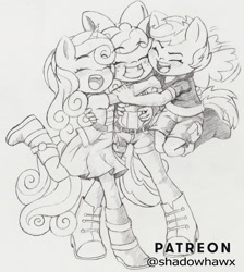 Size: 1362x1523 | Tagged: safe, artist:shadowhawx95, apple bloom, scootaloo, sweetie belle, anthro, earth pony, pegasus, unicorn, cutie mark crusaders, monochrome