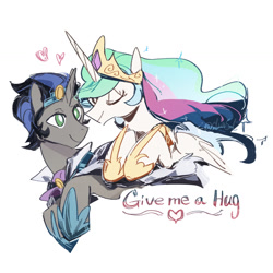 Size: 1342x1342 | Tagged: safe, artist:fan_silversol, imported from derpibooru, king sombra, princess celestia, alicorn, pony, unicorn, celestibra, female, good king sombra, male, shipping, simple background, stallion, straight, white background