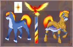 Size: 5000x3275 | Tagged: safe, artist:copshop, imported from derpibooru, oc, oc only, oc:terra lionmane, earth pony, phoenix, pony, armor, armored pony, coat markings, earth pony oc, facial markings, helmet, male, redesign, reference sheet, royal guard, simple background, snip (coat marking), solo, stallion