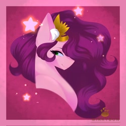 Size: 2048x2048 | Tagged: safe, artist:mikkybun, imported from derpibooru, pipp petals, pegasus, pony, bust, eyebrows, eyebrows visible through hair, female, g5, high res, mare, profile, signature, smiling, solo, stars