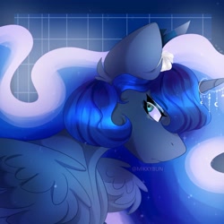 Size: 3000x3000 | Tagged: safe, artist:mikkybun, imported from derpibooru, princess luna, alicorn, pony, horn, horn jewelry, jewelry, profile, solo