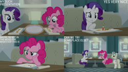 Size: 1280x720 | Tagged: safe, edit, edited screencap, editor:quoterific, imported from derpibooru, screencap, pinkie pie, rarity, earth pony, pony, unicorn, season 6, spice up your life, female, male, mare, open mouth, smiling, stallion, text, trio