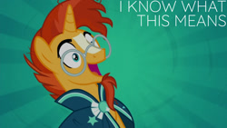 Size: 1280x720 | Tagged: safe, edit, edited screencap, editor:quoterific, imported from derpibooru, screencap, sunburst, pony, unicorn, season 8, the parent map, spoiler:s08, glasses, male, open mouth, open smile, smiling, solo, stallion, text