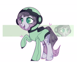 Size: 1920x1604 | Tagged: safe, artist:dillice, imported from derpibooru, oc, oc only, earth pony, pony, earth pony oc, eyelashes, female, mare, raised hoof, simple background, smiling, solo, spacesuit, white background, zoom layer
