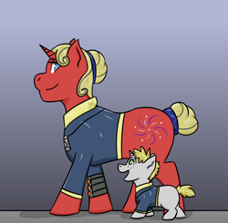 Size: 920x900 | Tagged: safe, artist:hiddenfaithy, imported from derpibooru, oc, oc only, oc:flare, oc:misty sparks, pony, unicorn, fallout equestria, duo, fallout equestria: uncertain ties, female, foal, mother and child, mother and daughter, old art, side view, simple background, walking
