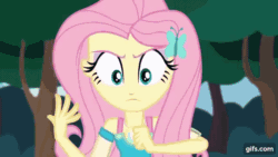 Size: 640x360 | Tagged: safe, imported from derpibooru, screencap, fluttershy, bear, bird, raccoon, squirrel, equestria girls, equestria girls series, stressed in show, stressed in show: fluttershy, spoiler:eqg series (season 2), animated, boots, choose your own ending (season 1), clothes, cutie mark, cutie mark on clothes, female, geode of fauna, gif, gifs.com, hairpin, jewelry, magical geodes, male, necklace, open mouth, shoes