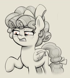 Size: 1440x1584 | Tagged: safe, artist:heretichesh, imported from derpibooru, cozy glow, pegasus, pony, cozy glow is not amused, disgusted, female, filly, foal, gritted teeth, irritated, lineart, monochrome, raised hoof, solo, unamused