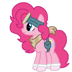 Size: 600x600 | Tagged: safe, artist:madiovo, imported from derpibooru, pinkie pie, earth pony, pony, bag, clothes, dusk till dawn, friday night funkin', goggles, pibby, saddle bag, scarf, smiling, socks, solo