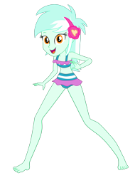 Size: 2300x3033 | Tagged: safe, artist:gmaplay, imported from derpibooru, lyra heartstrings, equestria girls, bare shoulders, barefoot, clothes, feet, lyra heartstrings swimsuit, simple background, sleeveless, solo, swimsuit, transparent background