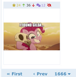 Size: 505x516 | Tagged: safe, edit, edited screencap, imported from derpibooru, screencap, pinkie pie, earth pony, pony, derpibooru, my little pony: the movie, 666, caption, image macro, implied death, implied gilda, meta, skull, text