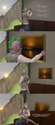 Size: 1920x4320 | Tagged: safe, artist:papadragon69, imported from derpibooru, spike, anthro, 3d, couch, crash, fail, implied tail hole, old master q, older, older spike, painting, parody, phone, reference, source filmmaker, sunset