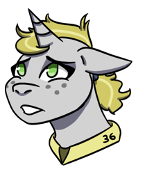 Size: 460x550 | Tagged: safe, artist:hiddenfaithy, imported from derpibooru, oc, oc only, oc:misty sparks, unicorn, fallout equestria, bust, ears back, fallout equestria: uncertain ties, freckles, frown, portrait, simple background, solo, transparent background