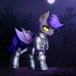 Size: 2000x2000 | Tagged: safe, alternate version, artist:dipfanken, imported from derpibooru, oc, oc only, oc:tenebrosity, bat pony, pony, armor, female, mare, solo