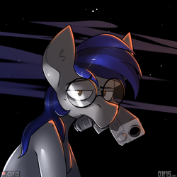 Size: 5120x5120 | Tagged: safe, artist:difis, imported from derpibooru, oc, oc only, oc:aerial ace, pony, commission, glasses, glock, gun, looking at you, night, pistol, round glasses, sad, solo, weapon, ych result