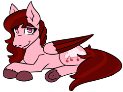 Size: 1503x1122 | Tagged: safe, artist:hiddenfaithy, imported from derpibooru, oc, oc only, oc:cherry showers, pegasus, pony, colored wings, colored wingtips, lying down, simple background, solo, transparent background, wings