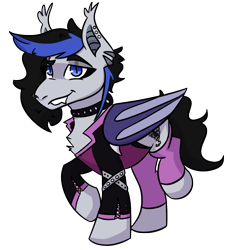 Size: 1321x1438 | Tagged: safe, artist:hiddenfaithy, imported from derpibooru, oc, oc only, oc:thorne, bat pony, pony, clothes, commission, ear piercing, earring, goth, jewelry, nose piercing, nose ring, piercing, simple background, solo, transparent background