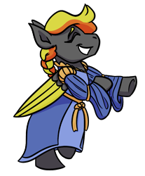 Size: 845x1020 | Tagged: safe, artist:hiddenfaithy, imported from derpibooru, oc, oc only, oc:esquiva envergado, pegasus, pony, bipedal, braid, clothes, colored wings, colored wingtips, commission, dancing, dress, medieval clothing, simple background, smiling, solo, transparent background, wings