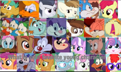 Size: 2048x1211 | Tagged: artist needed, safe, edit, imported from derpibooru, apple bloom, babs seed, button mash, diamond tiara, featherweight, pipsqueak, princess flurry heart, pumpkin cake, rumble, scootaloo, silver spoon, snails, snips, sweetie belle, twist, alicorn, bird, cat, coyote, duck, earth pony, loon, pegasus, pig, pony, rabbit, skunk, tasmanian devil, unicorn, animal, babs bunny, buster bunny, calamity coyote, collage, colt, cute, dewey duck, disney, dizzy devil, ducktales, female, fifi la fume, filly, foal, furrball, glasses, hamton pig, heterochromia, huey duck, louie duck, male, plucky duck, screencap collage, shirley mcloon, tiny toon adventures, warner brothers, webby vanderquack, younger