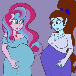 Size: 2048x2048 | Tagged: safe, artist:chelseawest, imported from derpibooru, oc, oc:clarity, oc:mi amore ruby heart, equestria girls, chatting, hand on belly, multiple pregnancy, offspring, offspring's offspring, parent:oc:glimmering shield, parent:oc:mi amore rose heart, parents:oc x oc, petalverse, pregnant, pregnant equestria girls