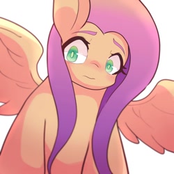 Size: 1024x1024 | Tagged: safe, artist:sc_kis_rko, imported from derpibooru, fluttershy, pegasus, pony, bust, female, looking at you, mare, simple background, solo, spread wings, white background, wings