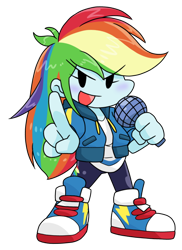 Size: 634x870 | Tagged: safe, alternate version, artist:batipin, imported from derpibooru, rainbow dash, equestria girls, chibi, clothes, converse, female, friday night funkin', microphone, open mouth, shoes, simple background, solo, transparent background