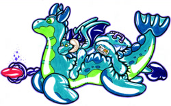 Size: 1024x634 | Tagged: safe, artist:kieliindustries, imported from derpibooru, princess ember, dragon, sea dragon, bloodstone scepter, dragoness, female, handles, inanimate tf, inflatable toy, pool toy, simple background, transformation, white background