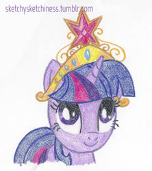 Size: 1280x1441 | Tagged: safe, artist:rlynn-art, imported from derpibooru, twilight sparkle, pony, unicorn, friendship is magic, big crown thingy, element of magic, eyelashes, female, jewelry, mare, regalia, smiling, solo, traditional art, unicorn twilight