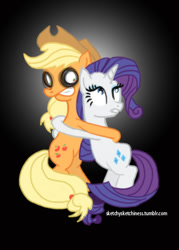 Size: 360x504 | Tagged: safe, artist:rlynn-art, imported from derpibooru, applejack, rarity, earth pony, pony, unicorn, look before you sleep, bags under eyes, duo, female, gritted teeth, hat, mare, scared