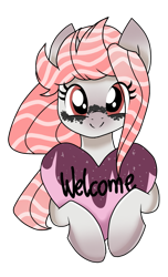 Size: 1029x1690 | Tagged: safe, artist:moonert, imported from derpibooru, oc, oc only, earth pony, pony, bust, eyelashes, female, heart, heart pillow, mare, pillow, simple background, smiling, solo, transparent background