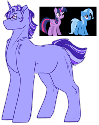 Size: 924x1174 | Tagged: safe, artist:purplegrim40, imported from derpibooru, trixie, twilight sparkle, oc, alicorn, pony, unicorn, female, magical lesbian spawn, male, mare, offspring, parent:trixie, parent:twilight sparkle, parents:twixie, simple background, stallion, transparent background, twilight sparkle (alicorn)