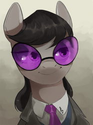 Size: 1560x2100 | Tagged: safe, artist:cadillac-dynamite, imported from derpibooru, octavia melody, earth pony, pony, equestria at war mod, bust, clothes, dmitri shostakovich, glasses, grey hair, looking at each other, looking at someone, necktie, portrait, smiling, solo, the new order: last days of europe