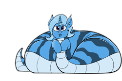 Size: 2129x1418 | Tagged: safe, artist:rubiont, artist:triksa, edit, imported from derpibooru, oc, oc only, oc:triksa, original species, snake, snake pony, belly, big belly, cute, fat, fat coils, fat tail, grumpy, simple background, solo, tail, transparent background