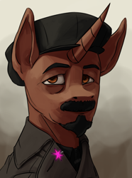 Size: 3120x4200 | Tagged: safe, artist:neither, imported from derpibooru, pony, unicorn, equestria at war mod, beard, clothes, facial hair, hat, moustache, nicolai bukharin, ponified, solo, the new order: last days of europe