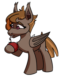 Size: 960x1207 | Tagged: safe, artist:hiddenfaithy, imported from derpibooru, oc, oc only, oc:umber, bat pony, commission, drinking, drinking straw, ear fluff, food, fruit, herbivore, simple background, tomato, transparent background, wings