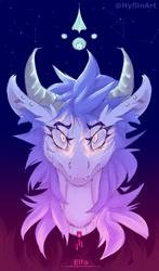 Size: 2650x4500 | Tagged: safe, artist:hyflin, imported from derpibooru, oc, oc only, oc:eifa, bust, collar, horns, icon, light, looking at you, magic, piercing, portrait, shiny eyes