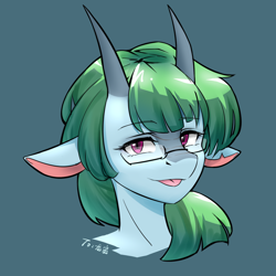 Size: 1080x1080 | Tagged: safe, artist:astery, imported from derpibooru, oc, oc:shanher, anthro, dragon, bust, glasses, looking at you, portrait, solo, tongue out