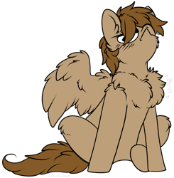 Size: 1165x1187 | Tagged: safe, artist:ababumilkshake, imported from derpibooru, oc, oc only, oc:talu gana, pegasus, pony, :c, >:c, behaving like a bird, chest fluff, commission, commissioner:biohazard, cute, eyebrows, fluffy, frown, furrowed brow, hair over eyes, hair over one eye, male, onomatopoeia, peacocking, pegasus oc, silly, silly pony, simple background, solo, stallion, transparent background, wing fluff, wings, ych result
