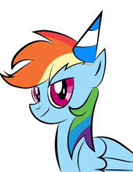 Size: 2550x3300 | Tagged: safe, artist:vareb, imported from derpibooru, rainbow dash, pegasus, pony, birthday, female, hat, looking at you, mare, party hat, simple background, smiling, solo, white background