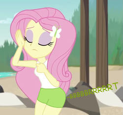 Size: 687x640 | Tagged: safe, artist:thedarkpony, edit, edited screencap, imported from derpibooru, screencap, fluttershy, equestria girls, equestria girls series, unsolved selfie mysteries, clothes, cropped, fart, fart edit, fart noise, female, onomatopoeia, shorts, sound effects