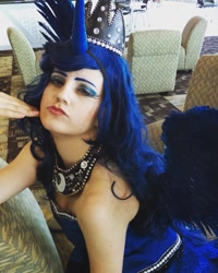 Size: 1080x1350 | Tagged: safe, artist:sarahndipity cosplay, imported from derpibooru, princess luna, human, bronycon, bronycon 2016, bare shoulders, clothes, cosplay, costume, eyeshadow, irl, irl human, makeup, photo, sleeveless, solo, strapless