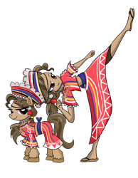 Size: 3111x4000 | Tagged: safe, artist:windywendy29, imported from derpibooru, oc, oc only, oc:reyna (filipino), earth pony, pony, equestria girls, belt, clothes, compression shorts, ear piercing, earring, equestria girls-ified, feet, female, filipino, hat, high kick, jewelry, kicking, mare, midriff, necklace, philippines, piercing, sandals, shirt, simple background, skirt, transparent background