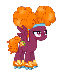 Size: 1079x1375 | Tagged: safe, artist:vernorexia, imported from derpibooru, pegasus, pony, afro, afro puffs, curly mane, determined, female, g4, hair bun, headband, mare, orange blossom (strawberry shortcake), orange hair, poofy mane, purple coat, roller skates, simple background, skates, solo, strawberry shortcake, strawberry shortcake berry in the big city, sweatband, transparent background