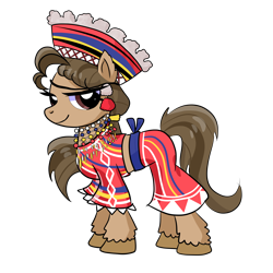 Size: 4000x4000 | Tagged: safe, artist:windywendy29, derpibooru exclusive, imported from derpibooru, oc, oc only, oc:reyna (filipino), earth pony, pony, belt, clothes, ear piercing, earring, female, filipino, hat, jewelry, mare, midriff, necklace, philippines, piercing, shirt, simple background, skirt, solo, transparent background, unshorn fetlocks