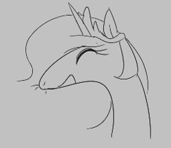Size: 255x220 | Tagged: safe, princess celestia, alicorn, pony, aggie.io, eyes closed, female, lowres, mare, monochrome, open mouth, simple background, smiling, snoofa, whiskers