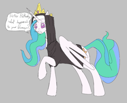 Size: 781x635 | Tagged: safe, princess celestia, alicorn, pony, aggie.io, clothes, concerned, female, frown, implied fluttershy, mare, nun, open mouth, raised hoof, simple background, spread wings, talking, wings
