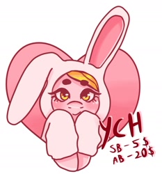 Size: 1620x1739 | Tagged: safe, artist:yumeicat, imported from derpibooru, oc, pony, advertisement, advertising, auction, auction open, avatar, bunny ears, commission, commissions open, cute, heart, icon, onesie, pink, ych example, ych sketch, your character here
