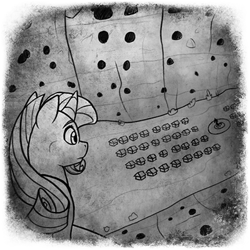 Size: 400x400 | Tagged: safe, artist:arcticwaters, imported from twibooru, rarity, pony, unicorn, fanfic:the enchanted library, black and white, female, galloping gorge, grayscale, heart's haven, image, jewelry, mare, monochrome, necklace, png, village