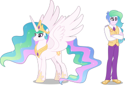Size: 4000x2720 | Tagged: safe, artist:orin331, imported from derpibooru, princess celestia, alicorn, pony, equestria girls, crossed arms, high res, jewelry, male, prince solaris, regalia, rule 63, self paradox, shadow, signature, simple background, smiling, solo, spread wings, stallion, transparent background, wings