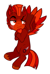 Size: 1277x1878 | Tagged: safe, artist:firehearttheinferno, imported from derpibooru, oc, oc only, oc:lance longmane, pegasus, pony, fallout equestria, angry, beard, belly, crossed arms, ear fluff, ear tufts, eyebrows, facial hair, fallout equestria oc, fallout equestria: equestria the beautiful, flapping wings, flying, full body, goatee, grumpy, hooves, mohawk, muscles, orange eyes, orange wings, pegasus oc, pouting, raised eyebrow, red wings, redesign, scar, show accurate, simple background, spread wings, transparent background, unamused, unshorn fetlocks, vector, wings